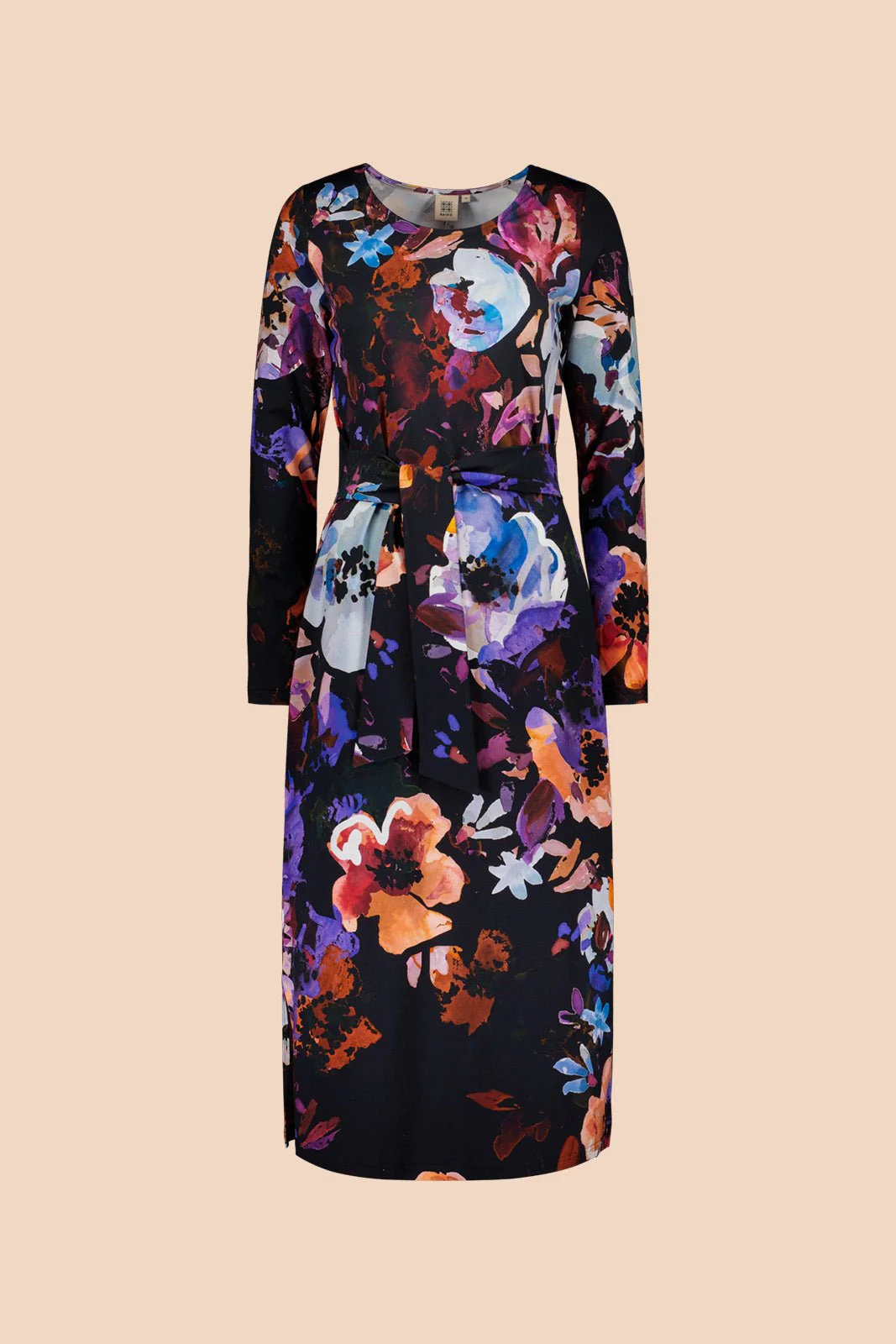 Midi Belted Dress, Black Anemone - Image 3