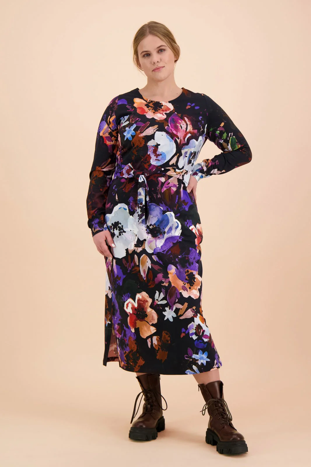 Midi Belted Dress, Black Anemone - Image 5