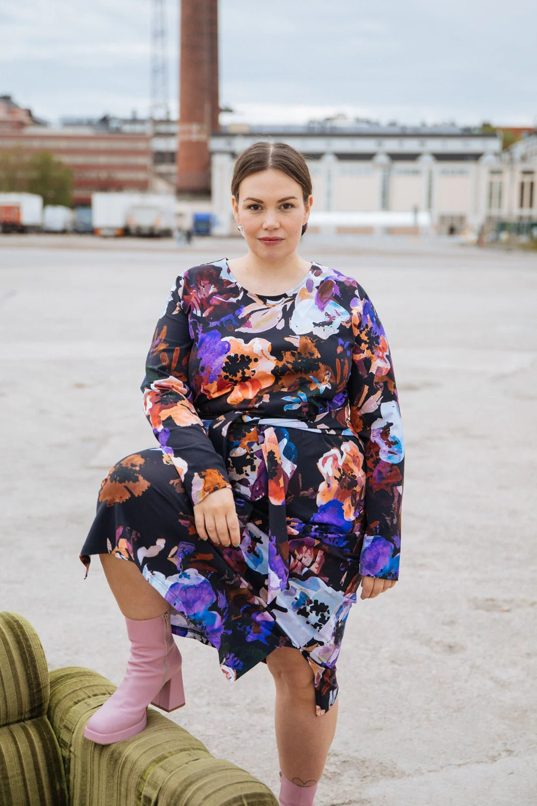 Midi Belted Dress, Black Anemone - Image 9