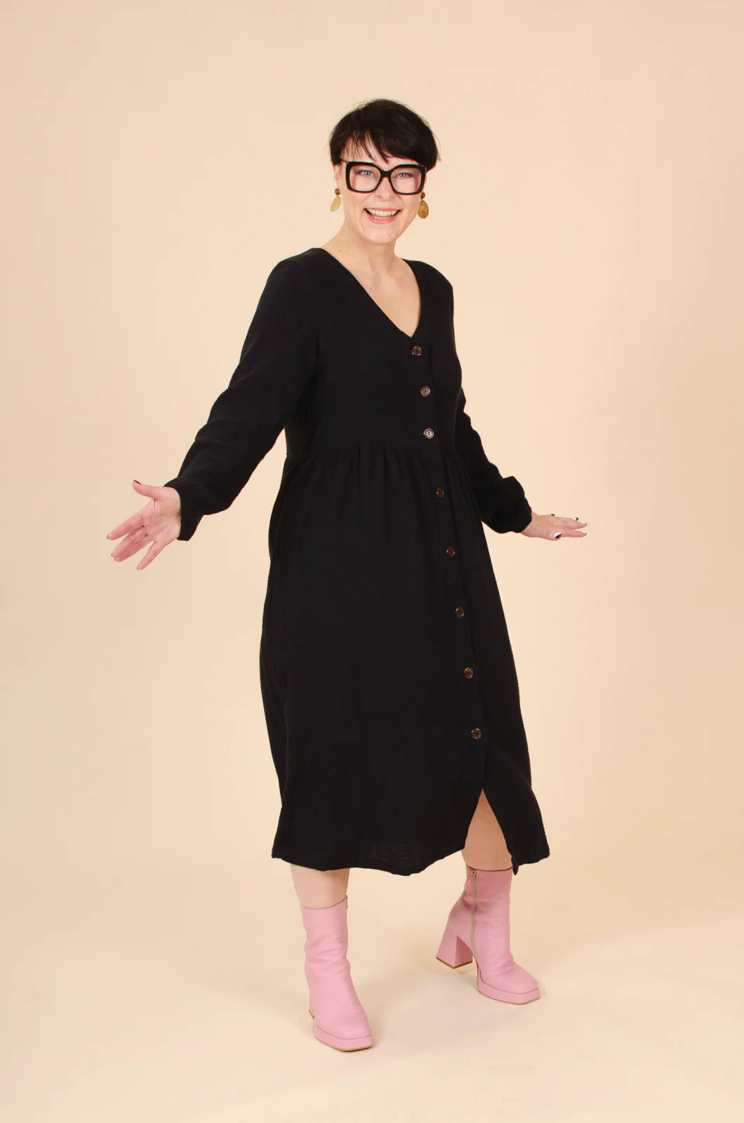 Button Dress, Black - Image 8