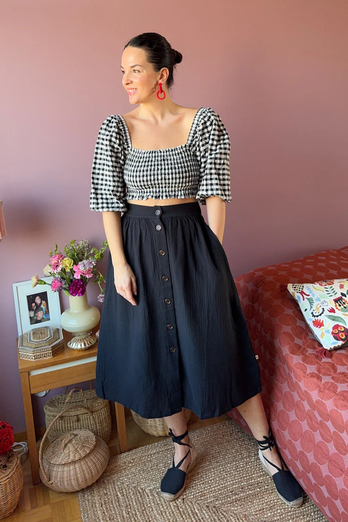 Button Skirt, Black - Image 4