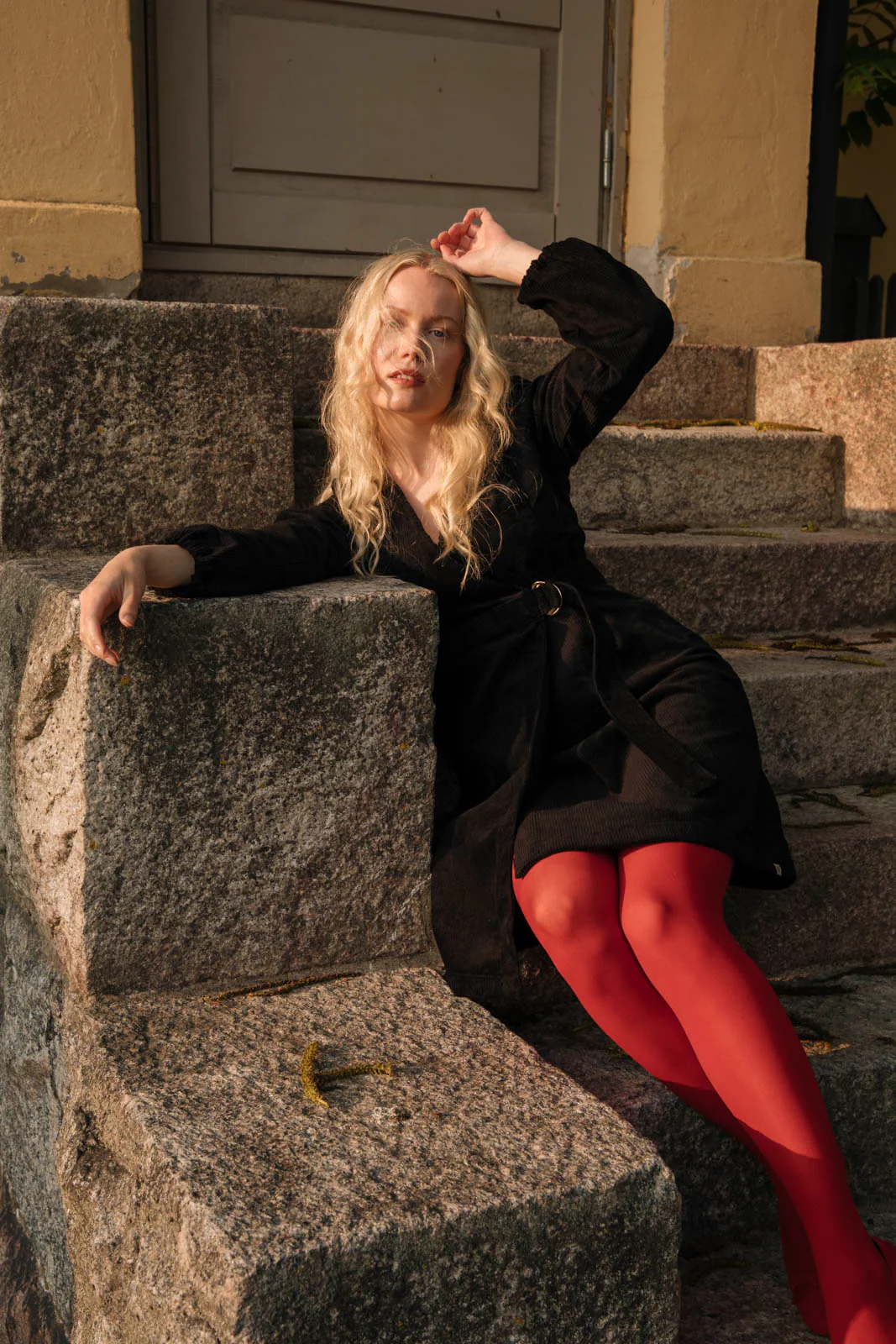 Corduroy Wrap Dress, Black - Image 3