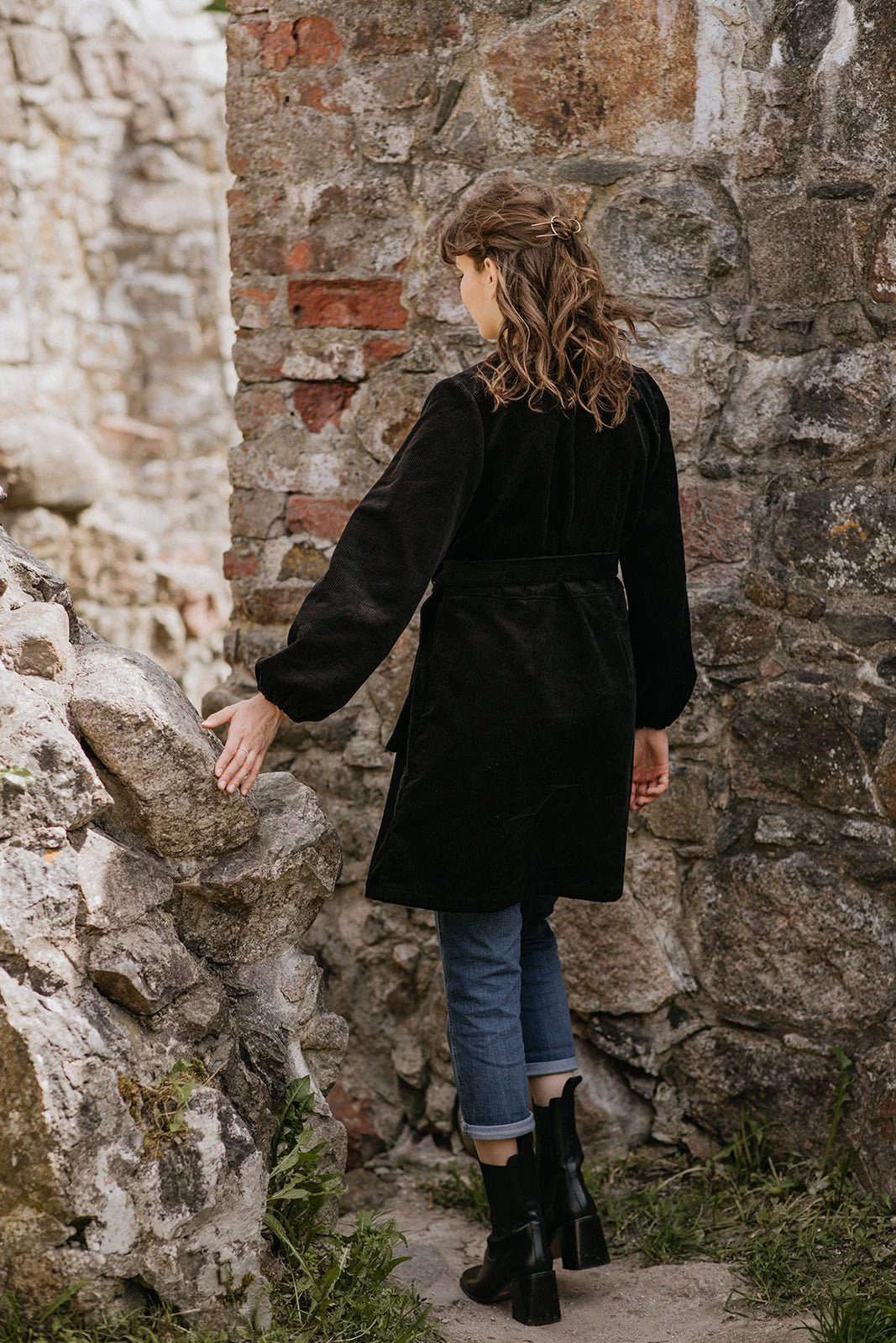 Corduroy Wrap Dress, Black - Image 7