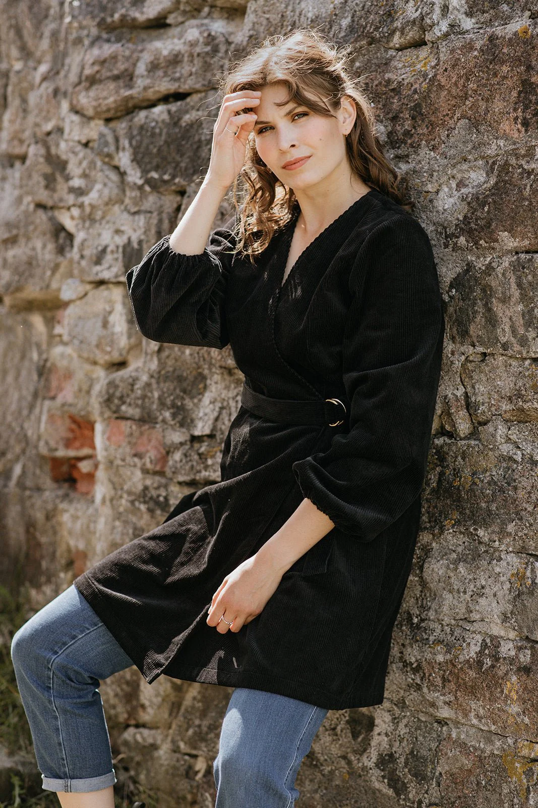 Corduroy Wrap Dress, Black - Image 8