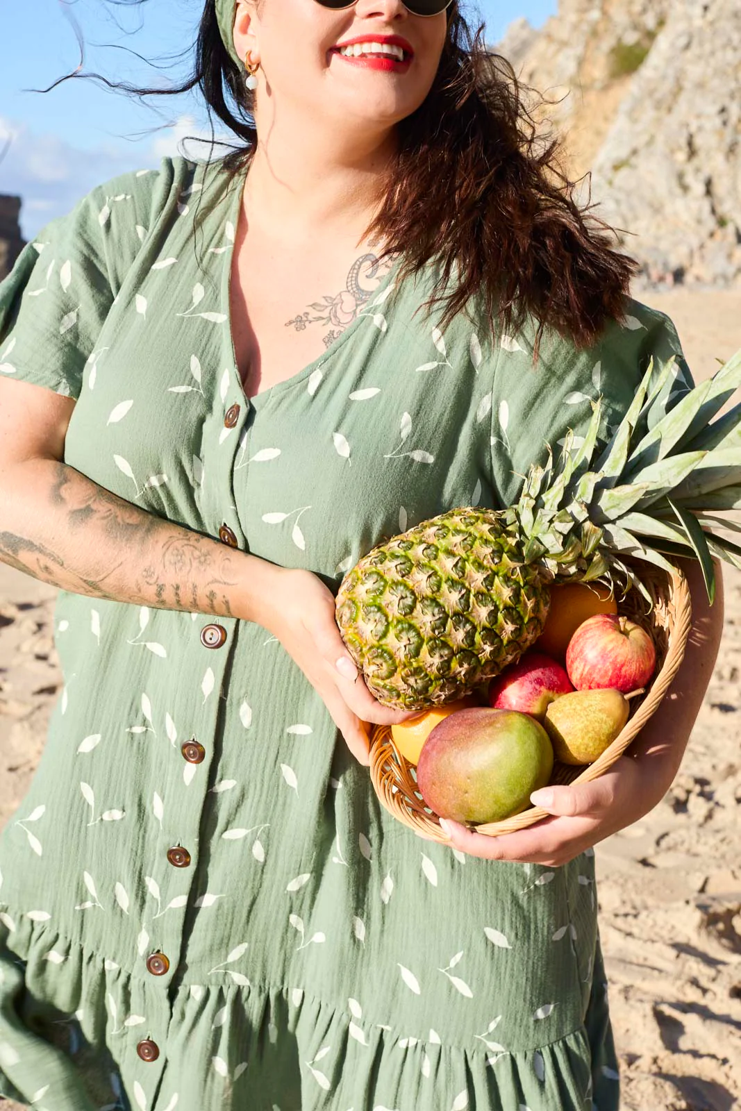 Frill Button Dress, Sage Wind - Image 3