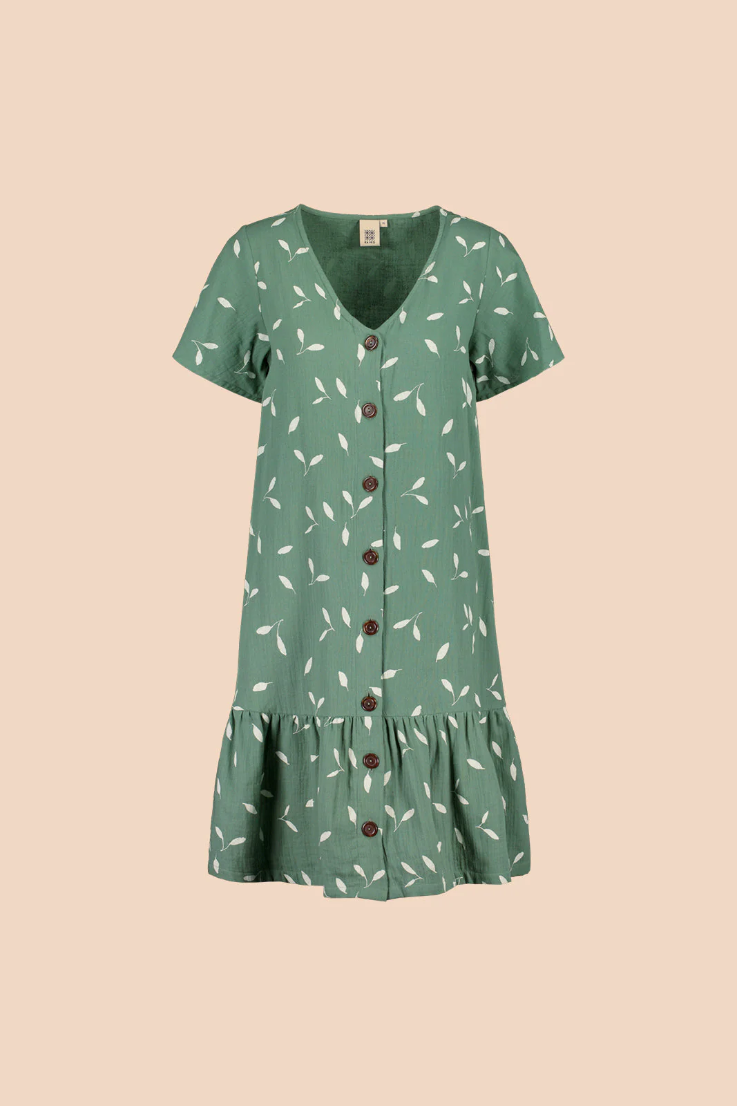 Frill Button Dress, Sage Wind - Image 4