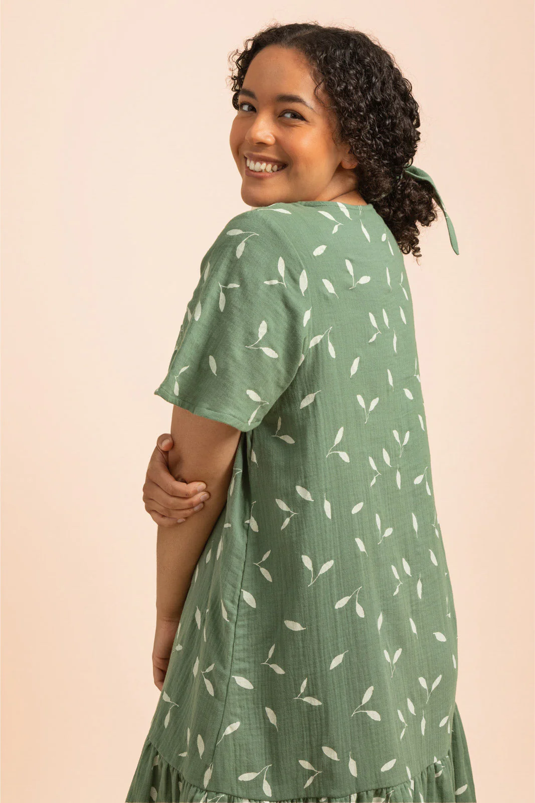 Frill Button Dress, Sage Wind - Image 5