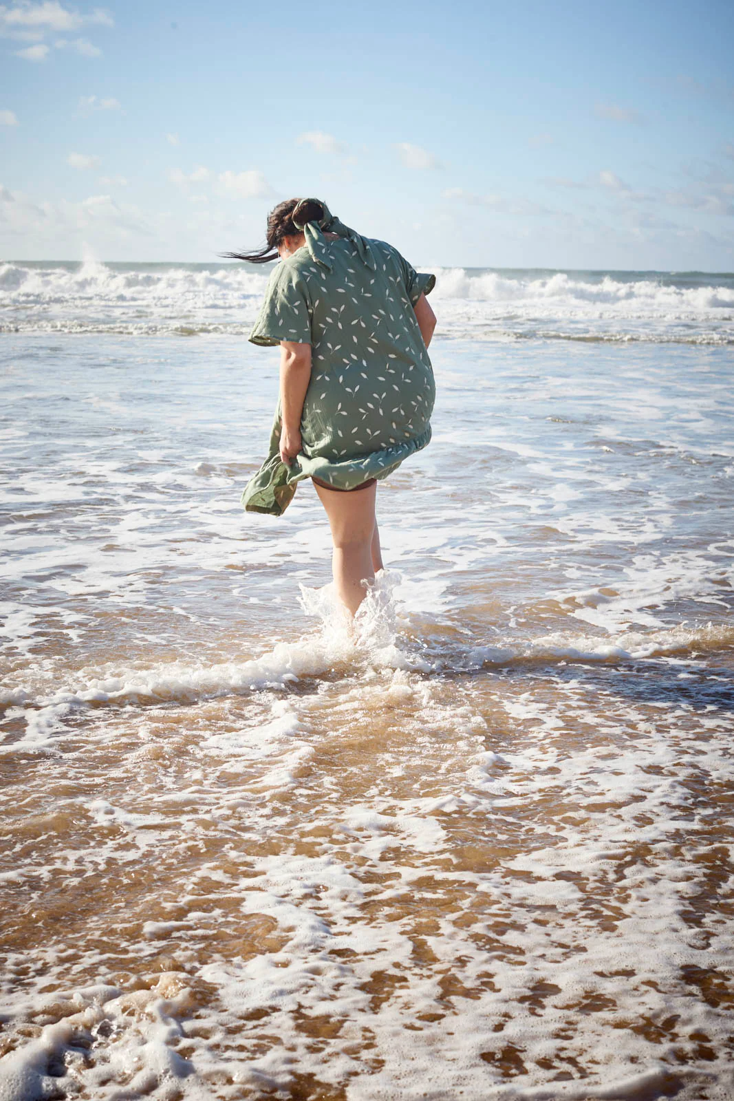 Frill Button Dress, Sage Wind - Image 6