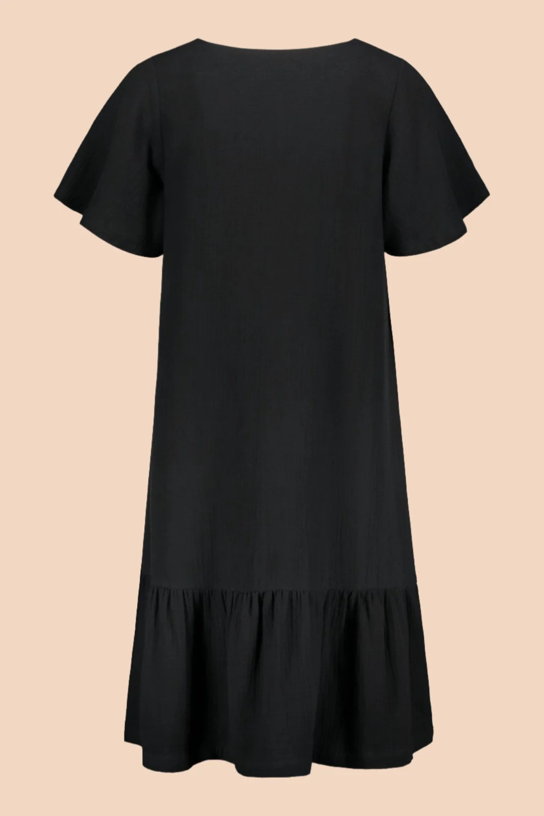 Frill Button Dress, Black - Image 9
