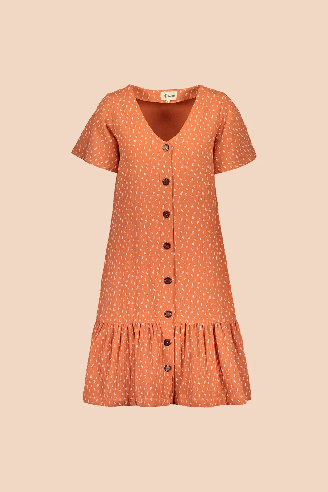 Frill Button Dress, Vintage Leaf - Image 3
