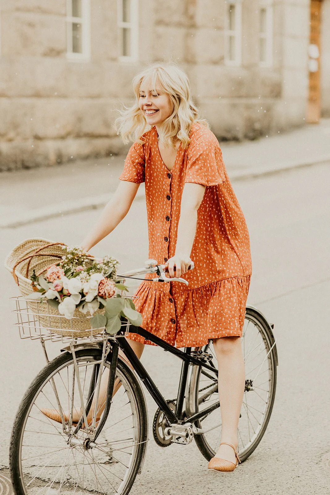 Frill Button Dress, Vintage Leaf - Image 6