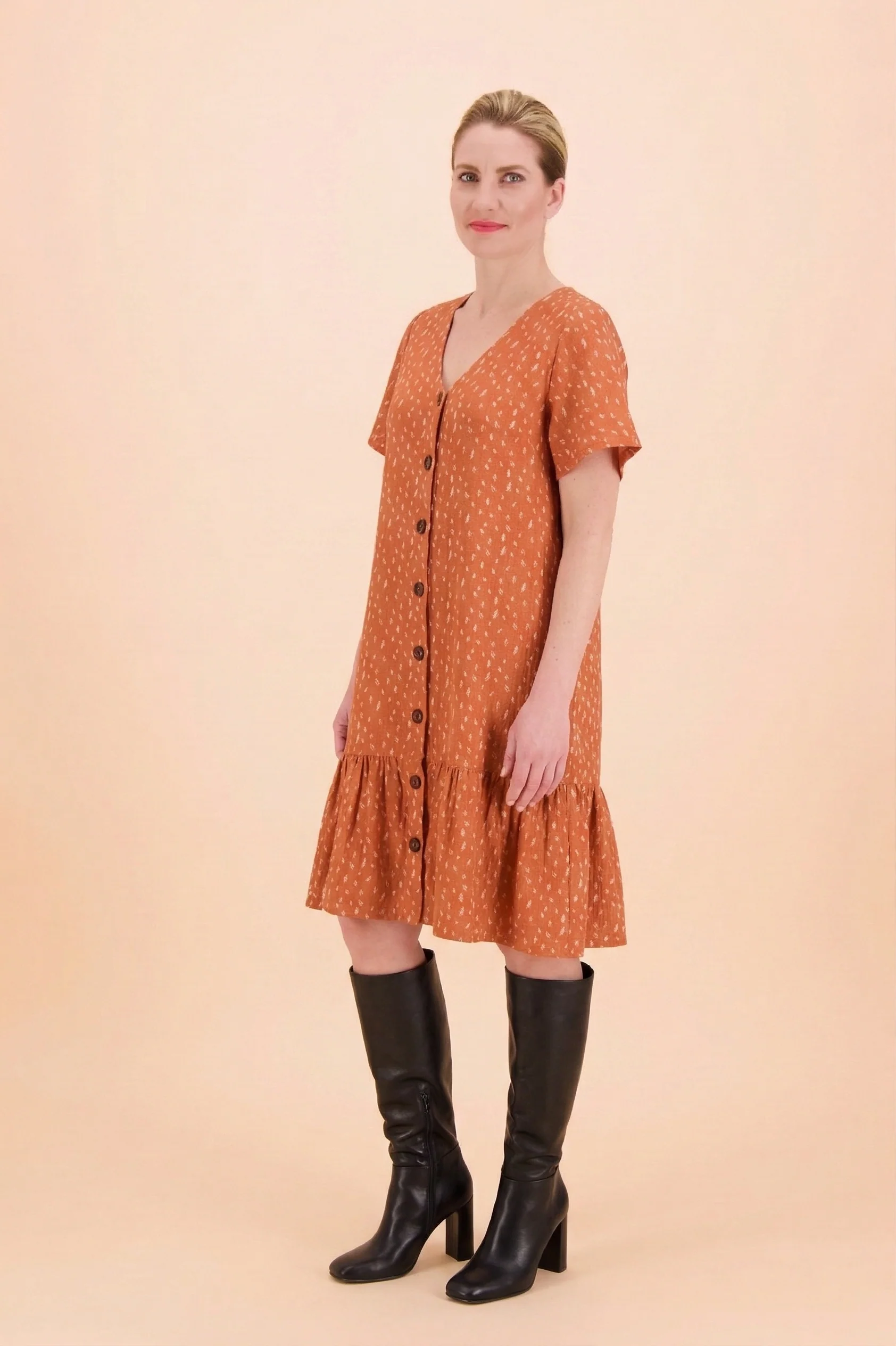 Frill Button Dress, Vintage Leaf - Image 8