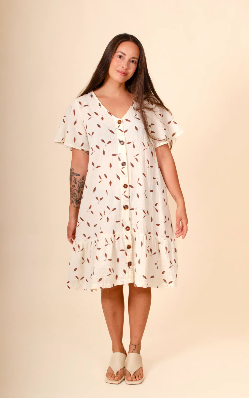 Frill Button Dress, Wind - Image 3