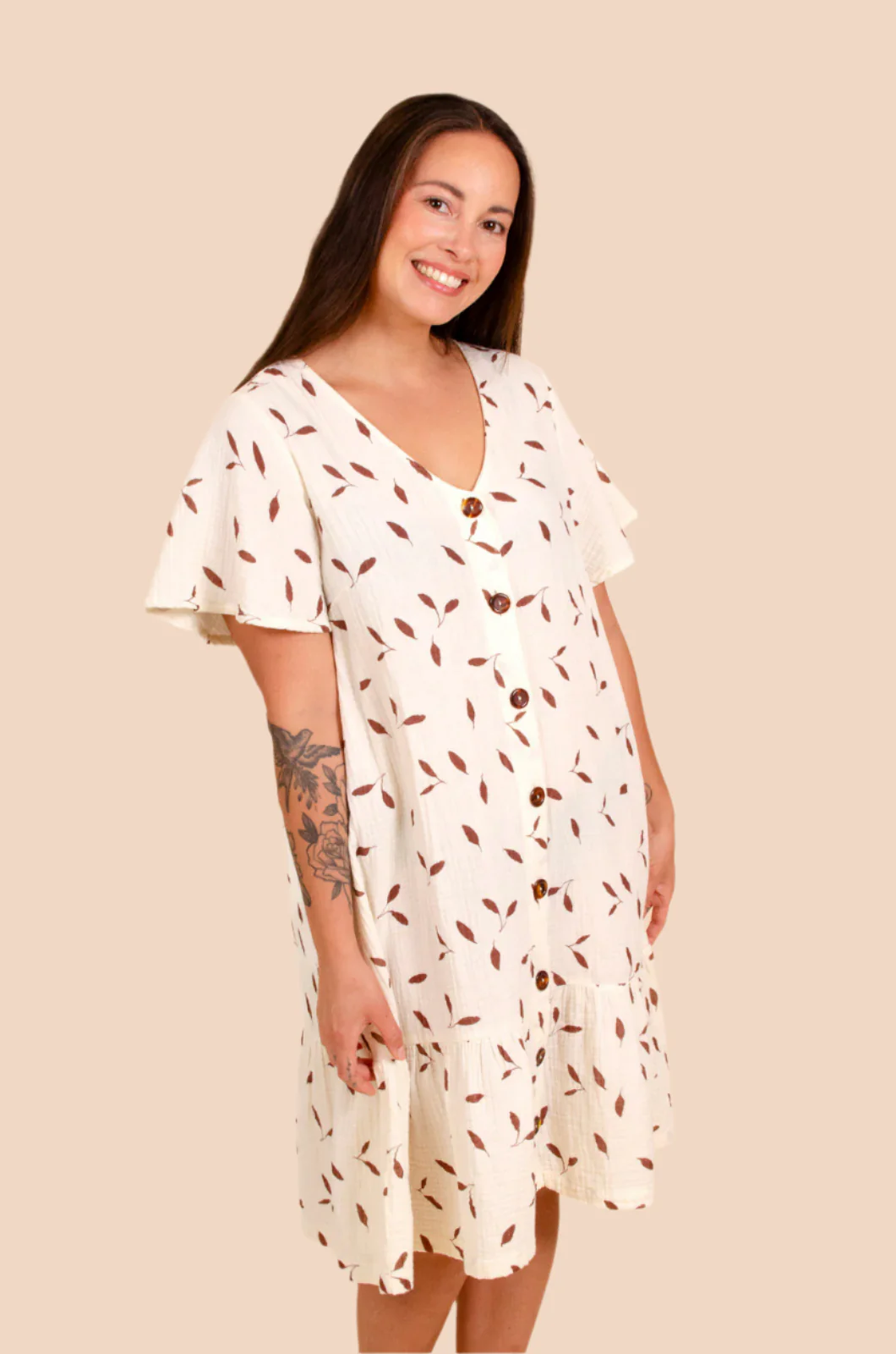 Frill Button Dress, Wind - Image 4