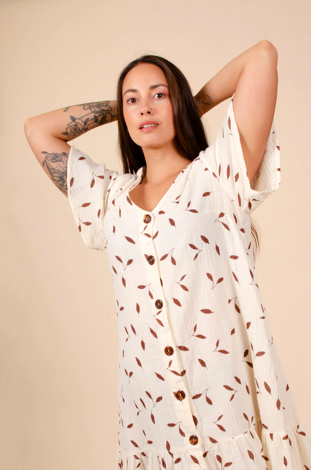 Frill Button Dress, Wind - Image 8