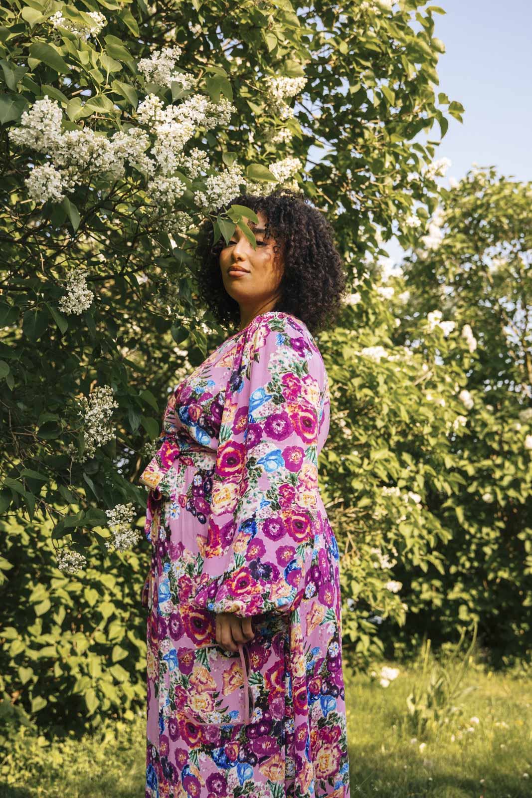 Wrap Midi Dress, Pink Marigold - Image 3