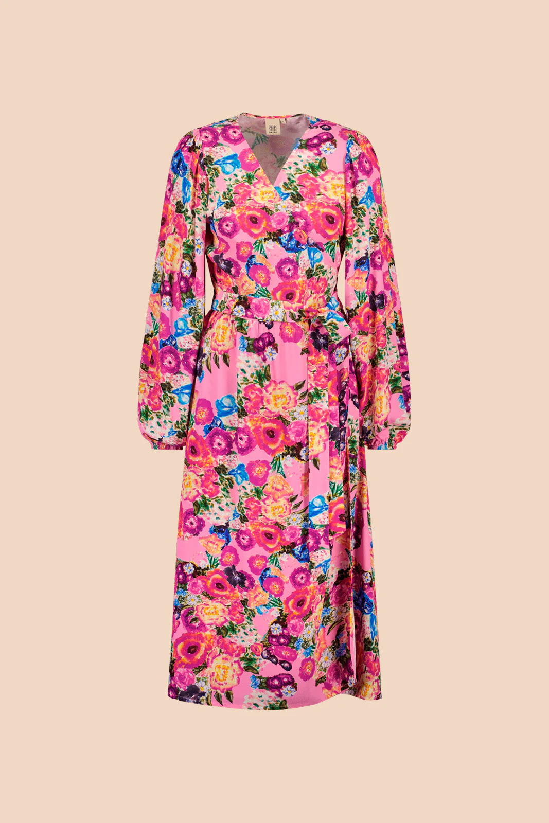 Wrap Midi Dress, Pink Marigold - Image 8