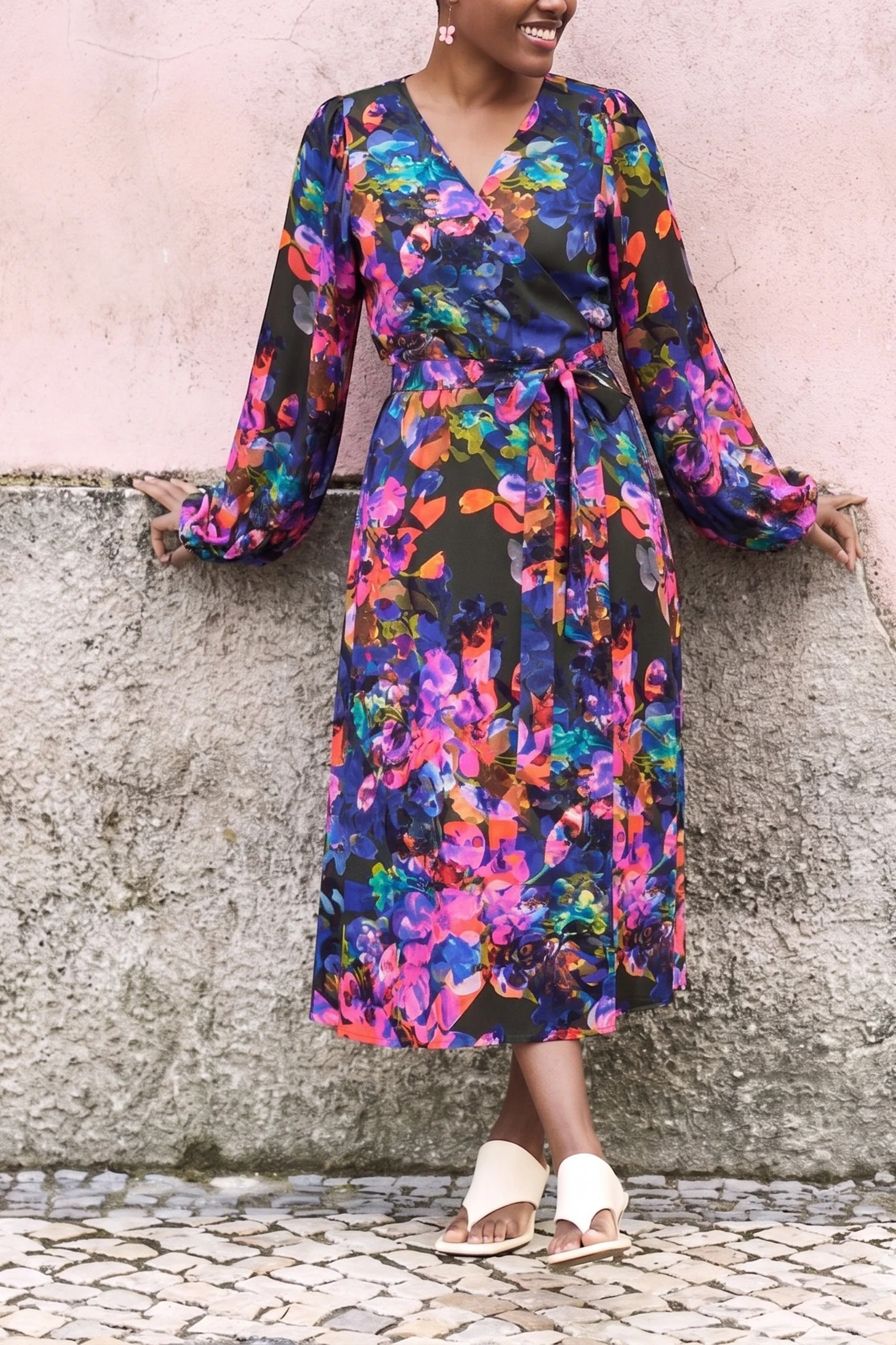 Wrap Midi Dress, Sweet Pea - Image 5