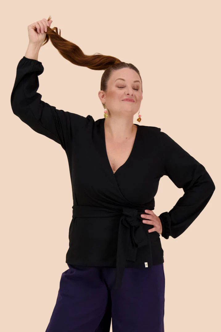 Soft Wrap Blouse, Black - Image 3