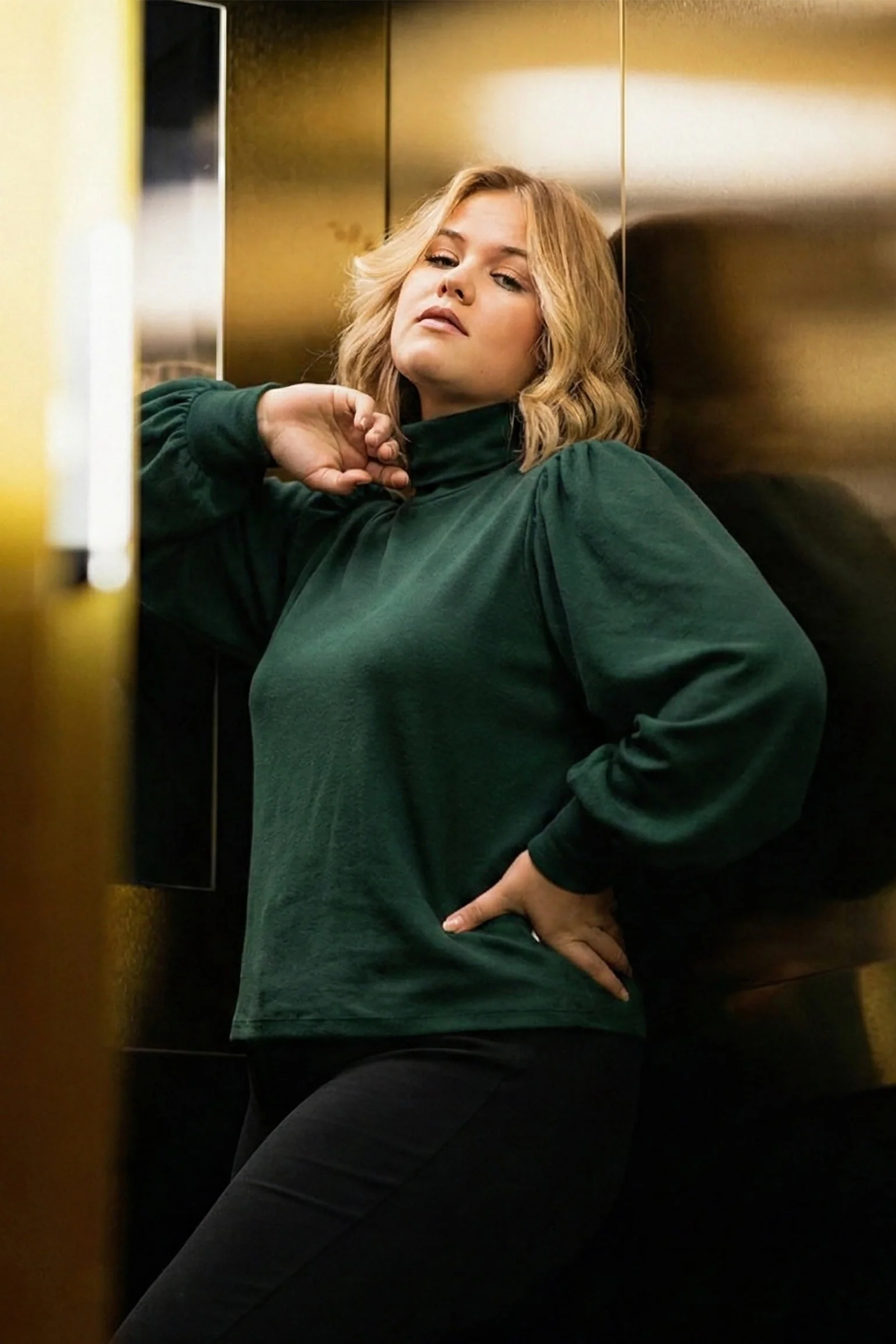 Puff Blouse, Dark Green - Image 3