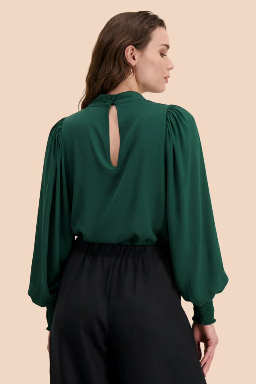Puff Blouse, Dark Green - Image 7