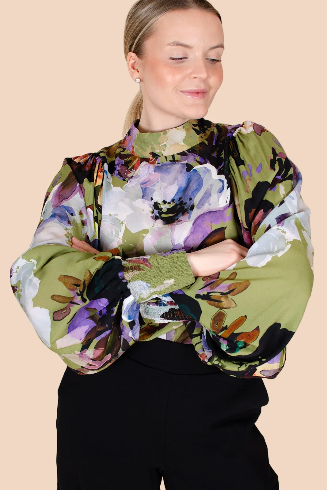 Puff Blouse, Olive Anemone - Image 5