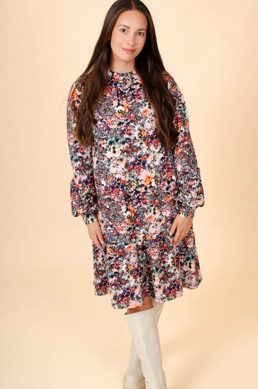 Ruffle Sweatshirt Dress, Blooming Forest - Image 10