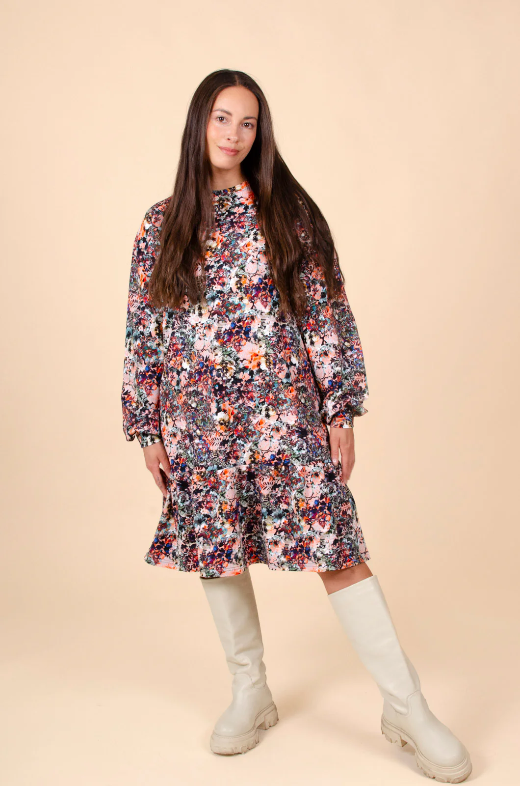 Ruffle Sweatshirt Dress, Blooming Forest - Image 3