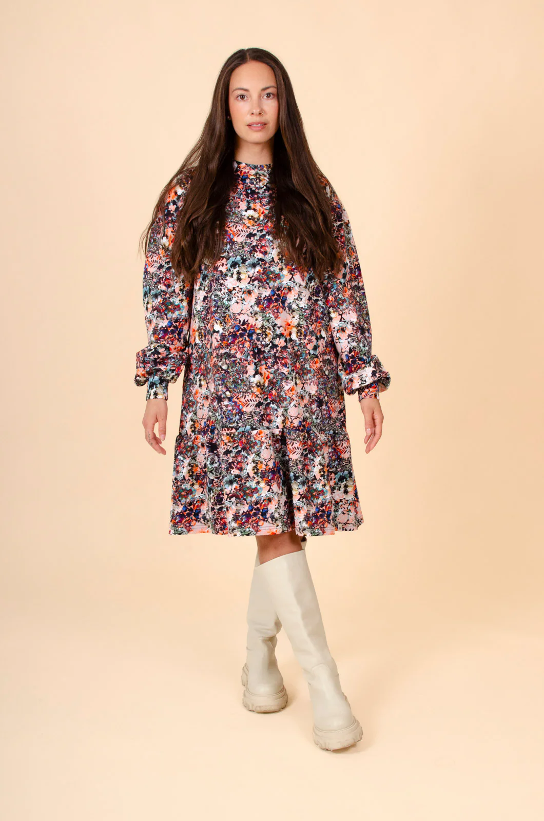 Ruffle Sweatshirt Dress, Blooming Forest - Image 5