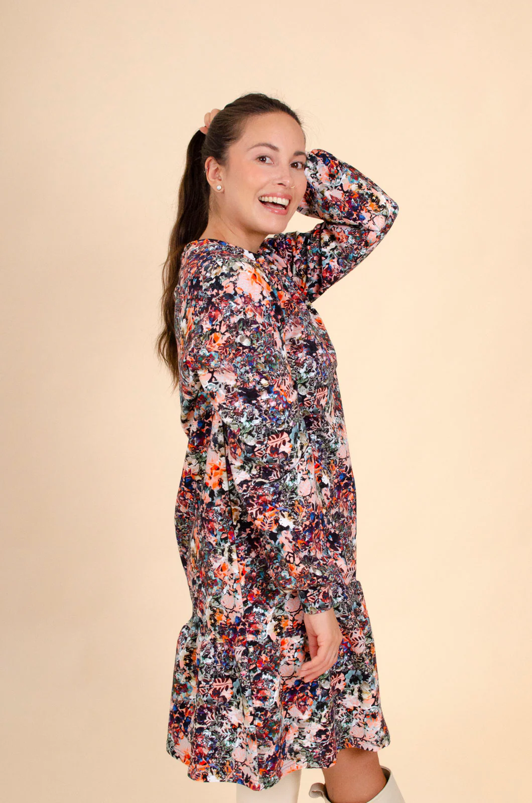 Ruffle Sweatshirt Dress, Blooming Forest - Image 7