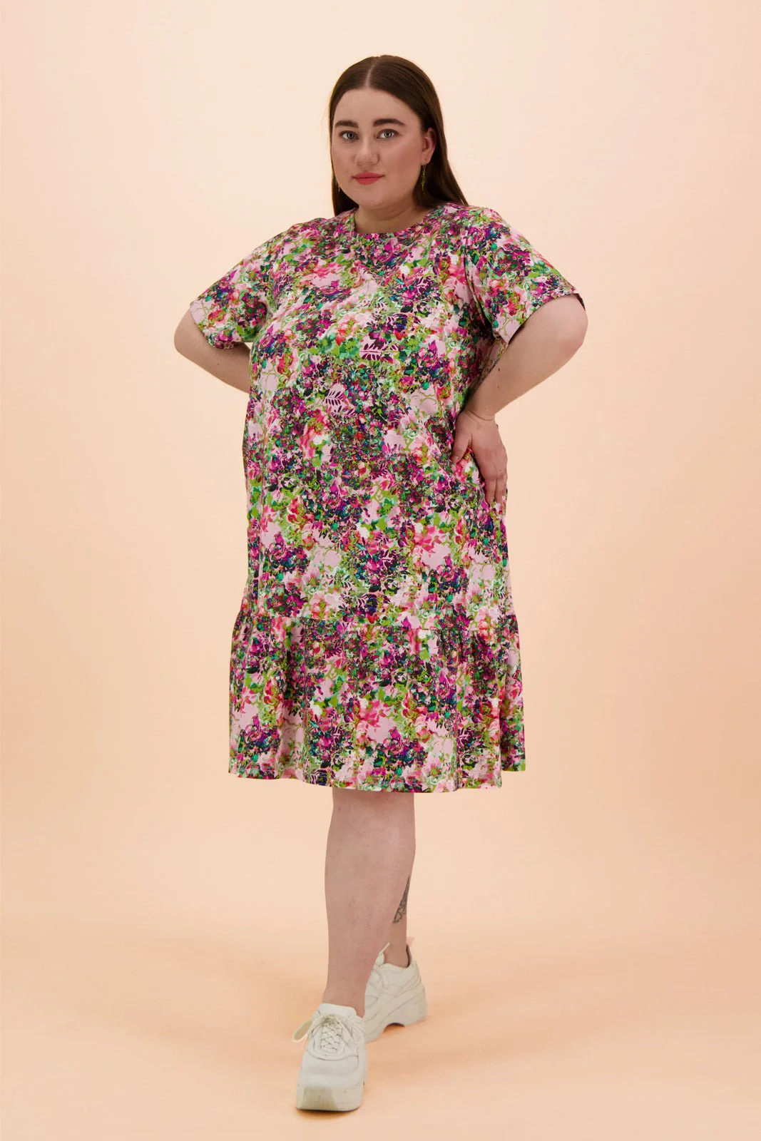 Ruffle T-shirt Dress, Blooming Forest Bright - Image 3