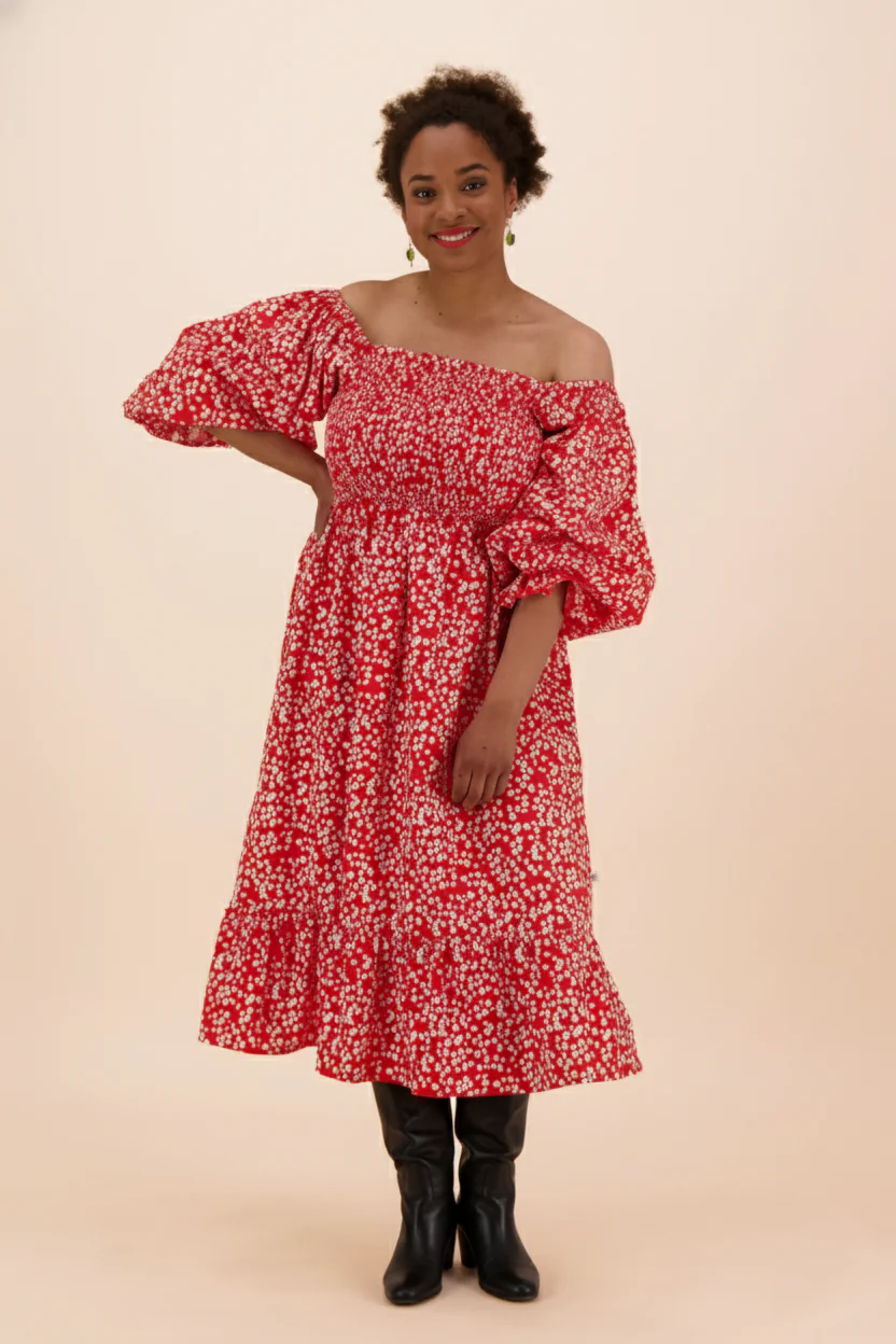 Smock Dress, Flora Red - Image 3