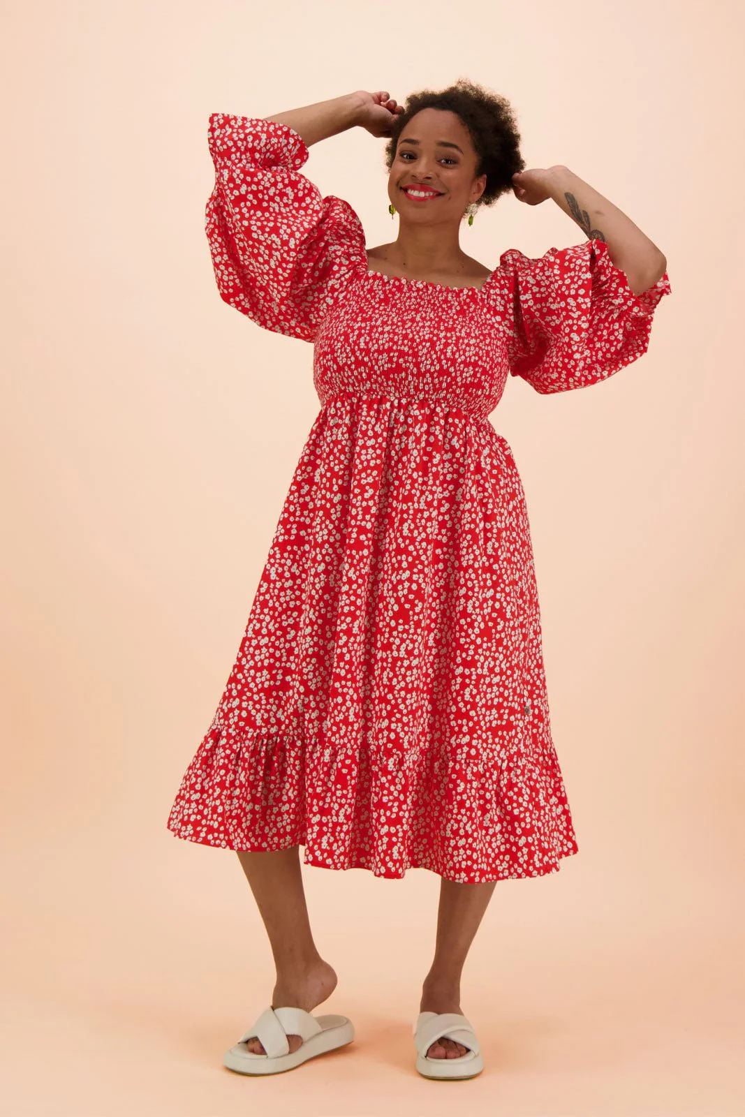 Smock Dress, Flora Red - Image 5