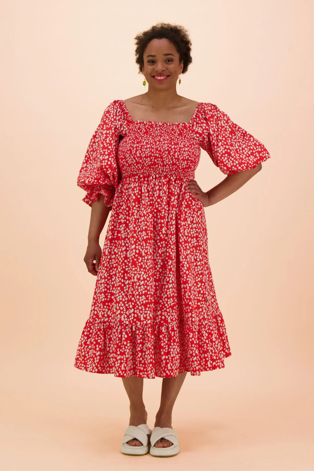 Smock Dress, Flora Red - Image 9