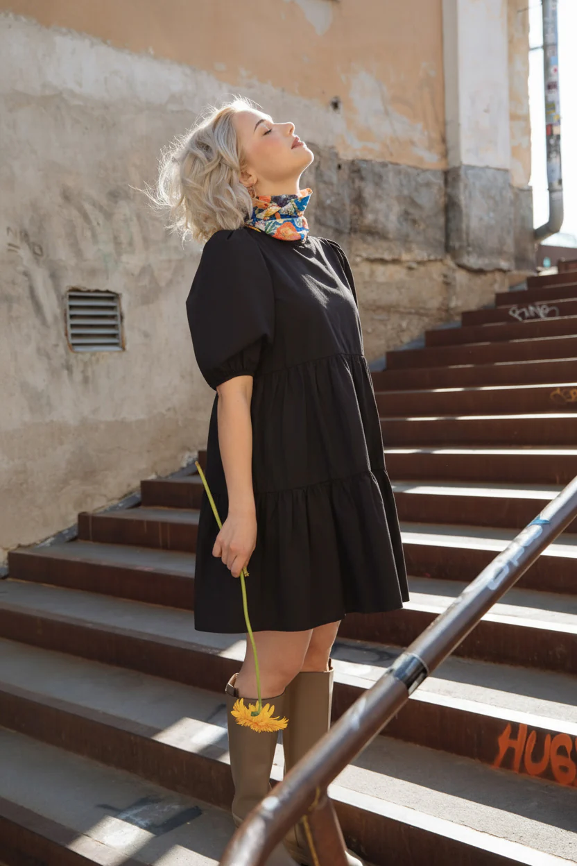 Tiered Mini Dress, Black - Image 4