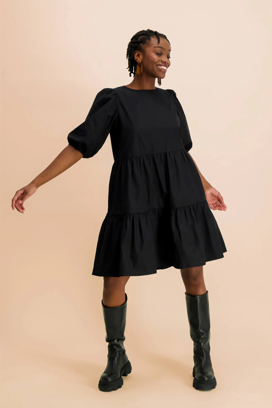 Tiered Mini Dress, Black - Image 5
