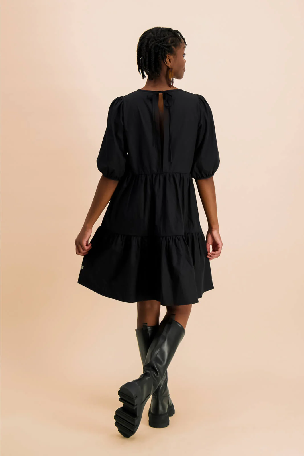 Tiered Mini Dress, Black - Image 6