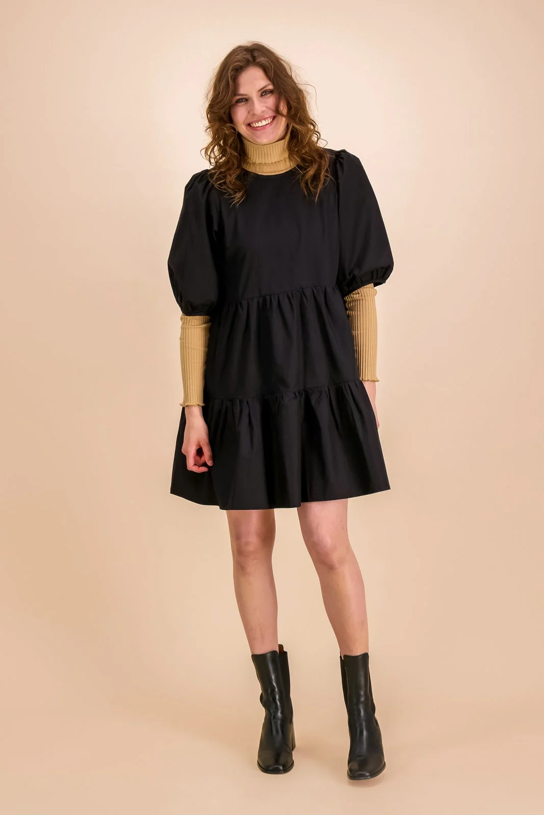 Tiered Mini Dress, Black - Image 7