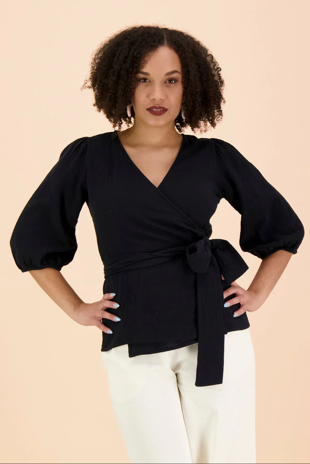 Wrap Blouse, Black - Image 9