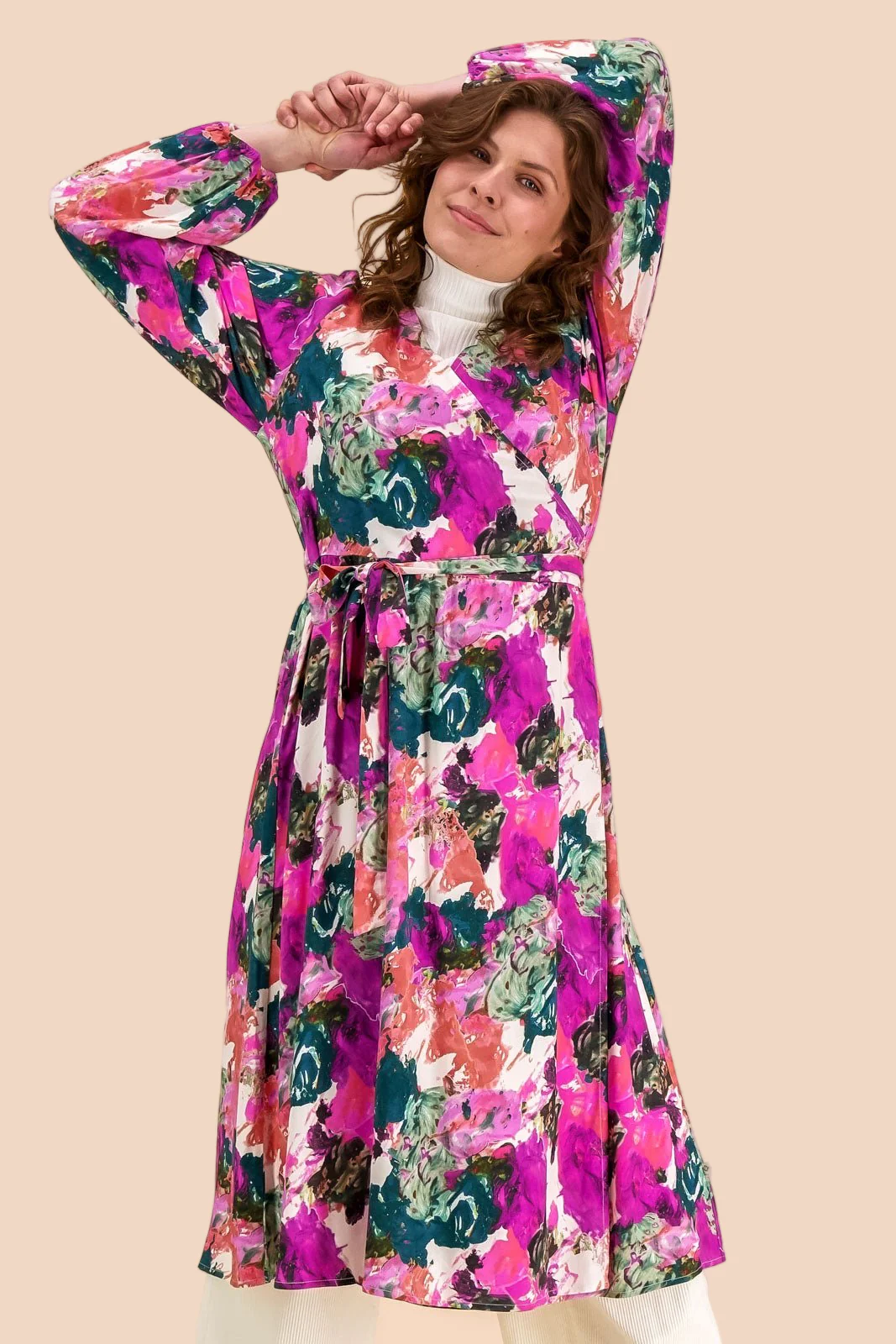 Wrap Midi Dress, Aquarelle - Image 6